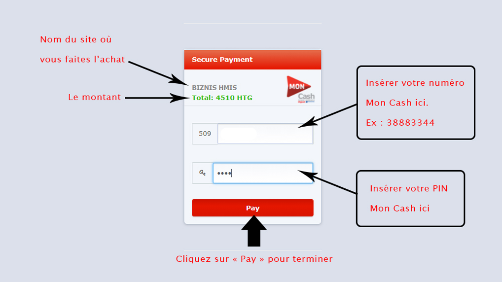 Mon Cash Payment form