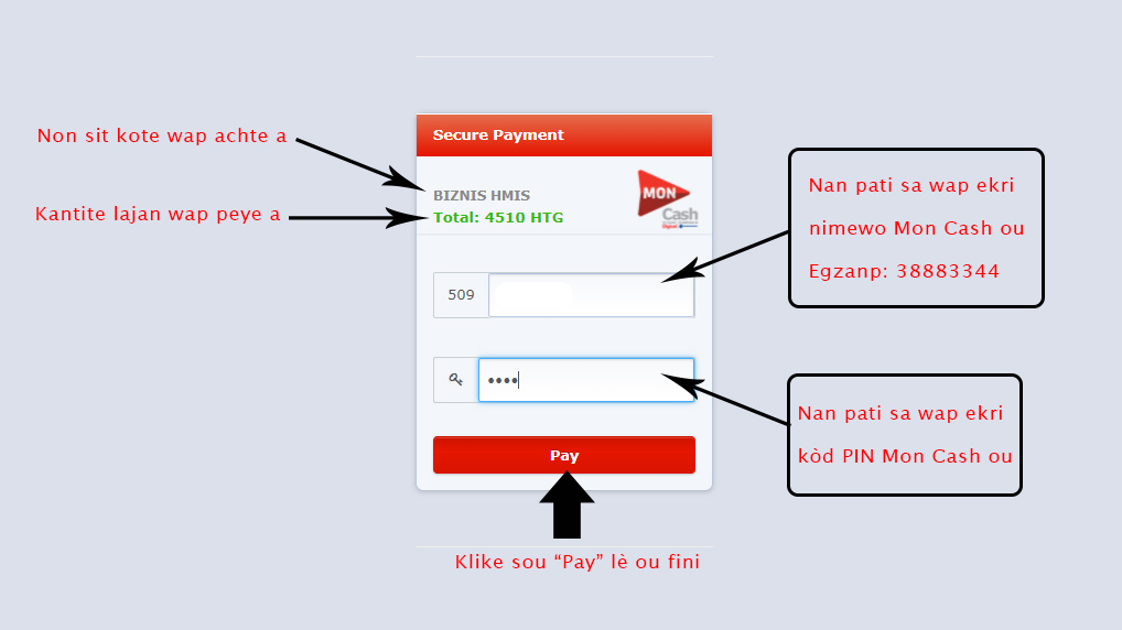 Mon Cash Payment form